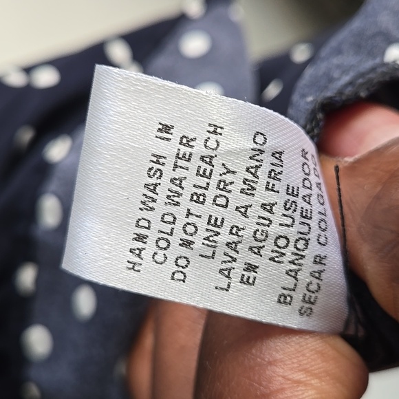 Entro Elegant Navy Polka Dot Smocked Mini Dress Size M Boho - Picture 10 of 10